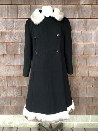 Vintage 1960s Black Wool Coat with Mink Trim
