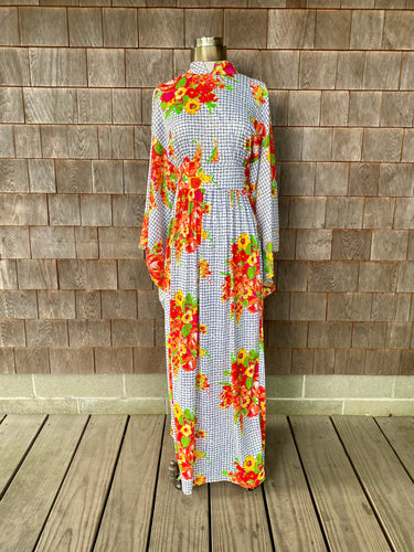 Vintage 1970s Windowpane Floral Caftan