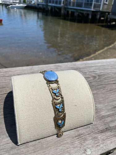 Vintage Art Deco Sky Blue Oval Detail Bracelet