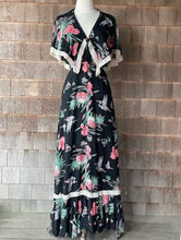 Load image into Gallery viewer, Vintage Black with Old Florida Egret Print Maxi Halter