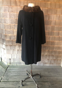 Vintage Embees Black Cashmere Coat with Fur Collar