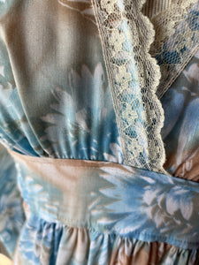 Vintage Floral Blue Angel Sleeve Maxi Dress