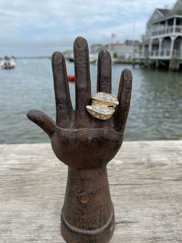 Vintage Gold Leaf Ring with Rhinestones