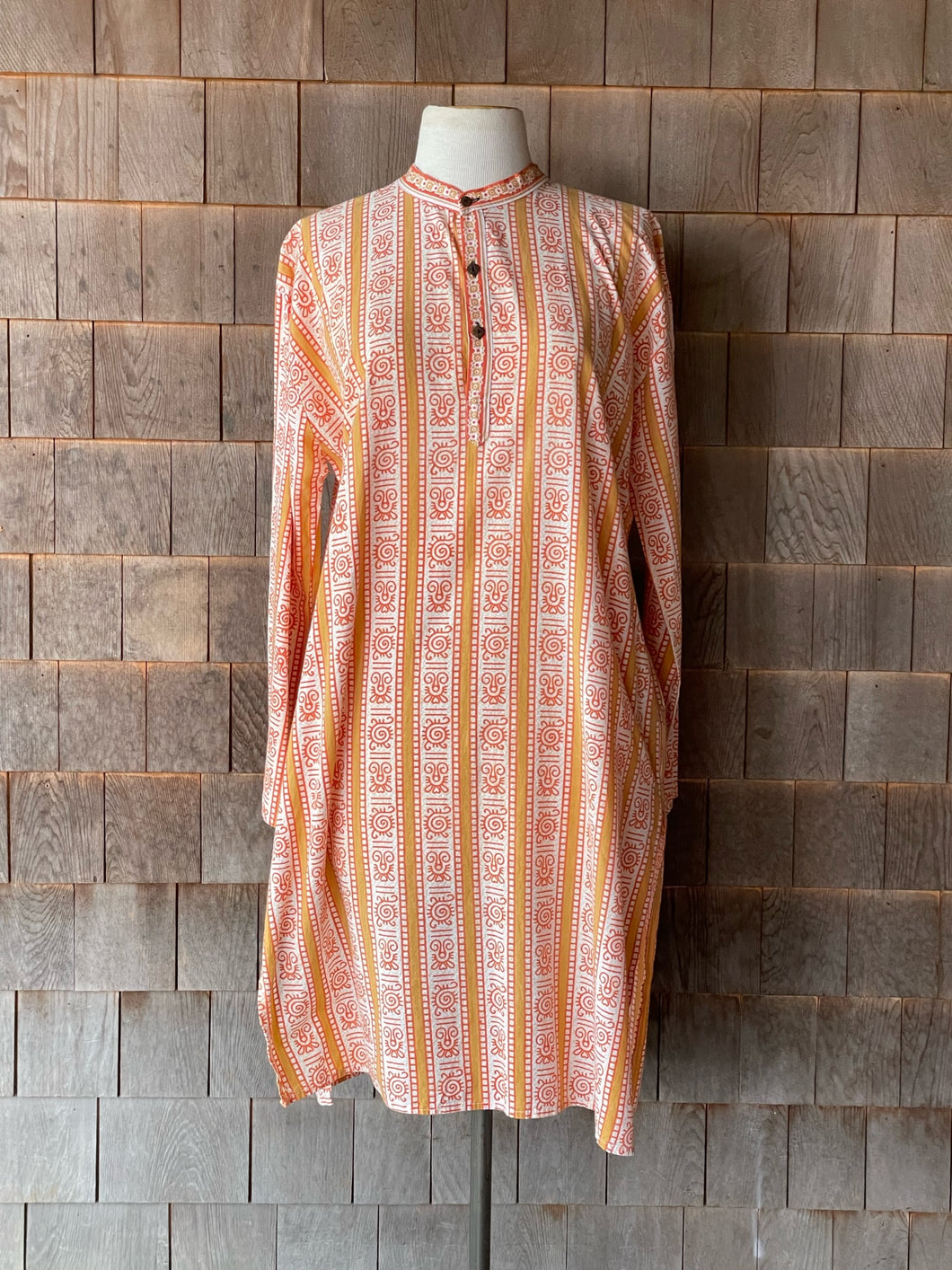 Vintage Indian Cotton Mustard Graphic Cover-up