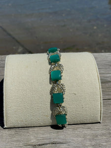 Vintage Jade Green Color Square Plated Bracelet