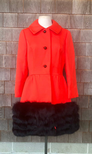 Vintage Lilli Ann Bright Red Lilli Ann Coat with Luxurious Fur Border trim
