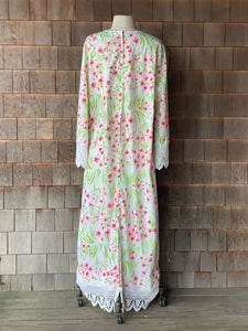 Vintage  Lilly Floral Print Caftan with Lace Trim
