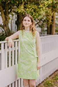 1960s Early Lilly Shift Lime Ferns Dress
