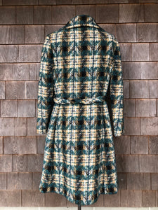 Vintage Lonendale Forrest Green & Baige Plaid Double Breasted Coat