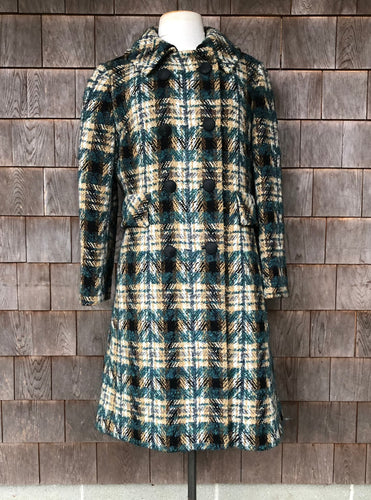 Vintage Lonendale Forrest Green & Baige Plaid Double Breasted Coat