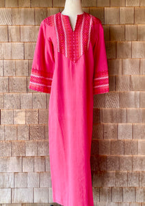 Vintage Pinata Hot Pink Caftan with Embroidery Detail