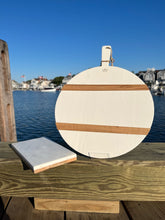 Load image into Gallery viewer, White Round Mod Charcuterie Board with wood inlay