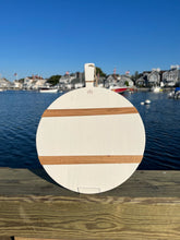 Load image into Gallery viewer, White Round Mod Charcuterie Board with wood inlay